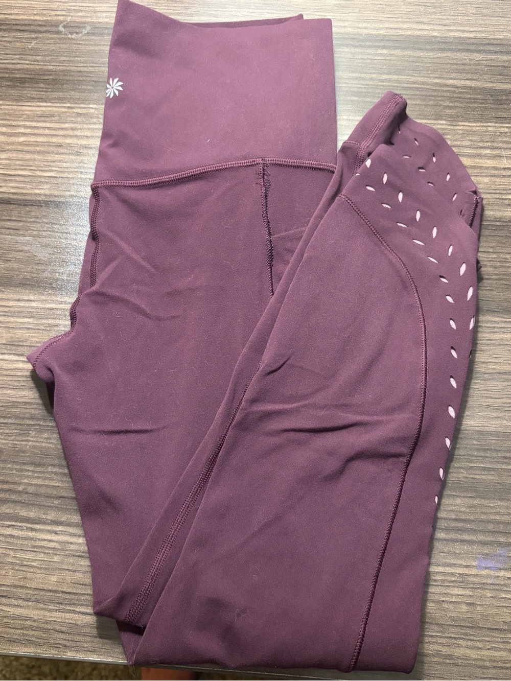 Athleta Wine-Mauve High-Rise Laser-Cut Leggings